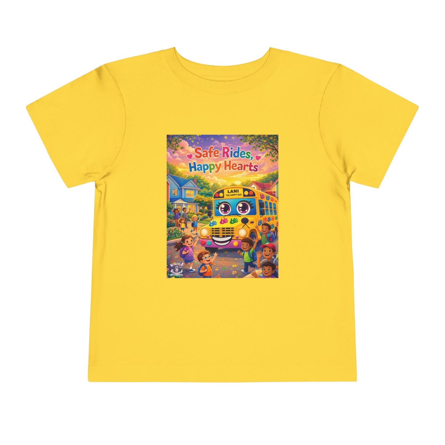 Lani™ Toddler Short Sleeve Tee – "Safe Rides, Happy Hearts" Graphic