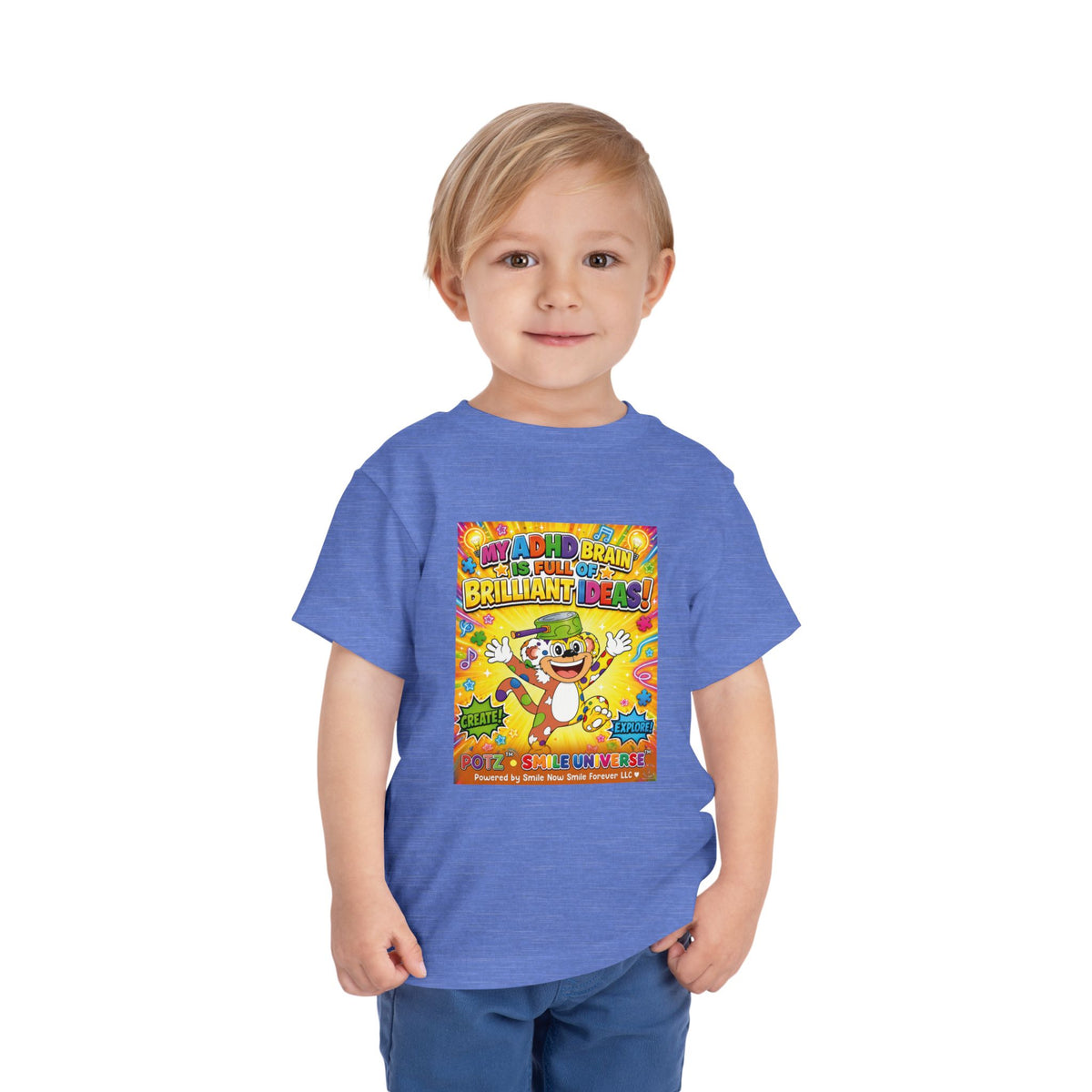 Potz™ Toddler Short Sleeve Tee – "My ADHD Brain is Full of Brilliant Ideas!" Graphic Tee | Smile Universe Collection