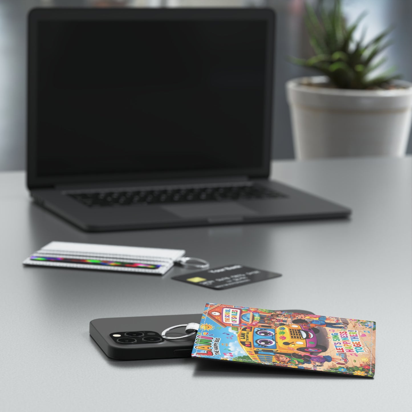 Lani™ Saffiano Leather Card Holder – "Let's Sing Happiness Together!" Graphic