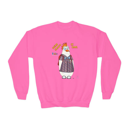TuBz™ "Being Smart Iz Kool" Youth Crewneck Sweatshirt – Character Dress-Up Graphic Sweatshirt | Smile Universe TuBz4Kidz Collection