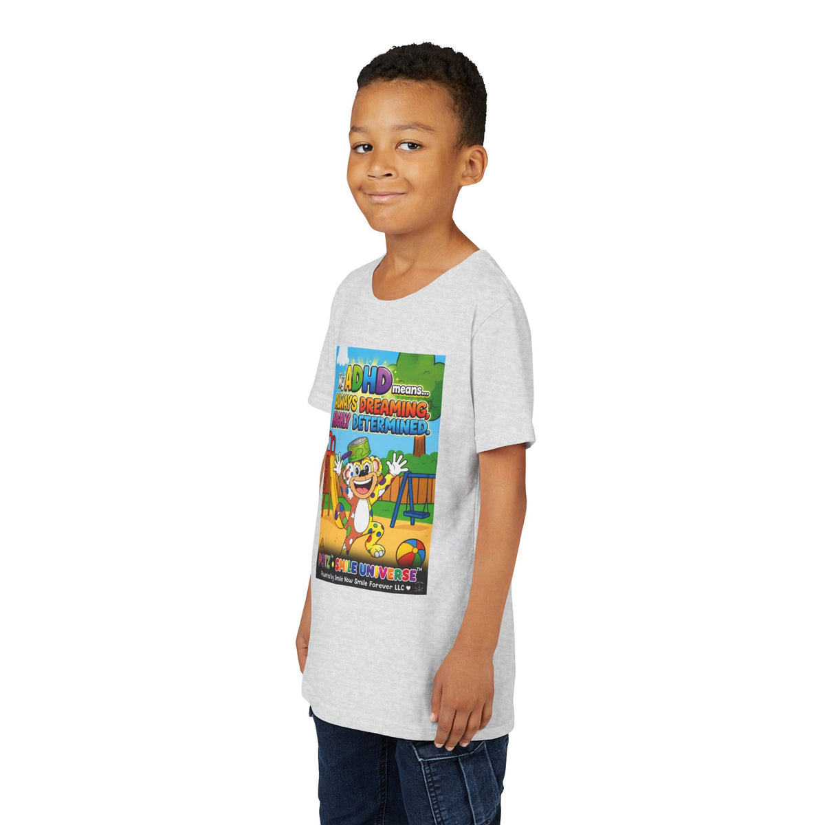 Potz™ Youth Short Sleeve Tee – "My ADHD Means Always Dreaming, Highly Determined" Graphic Tee | Smile Universe Collection