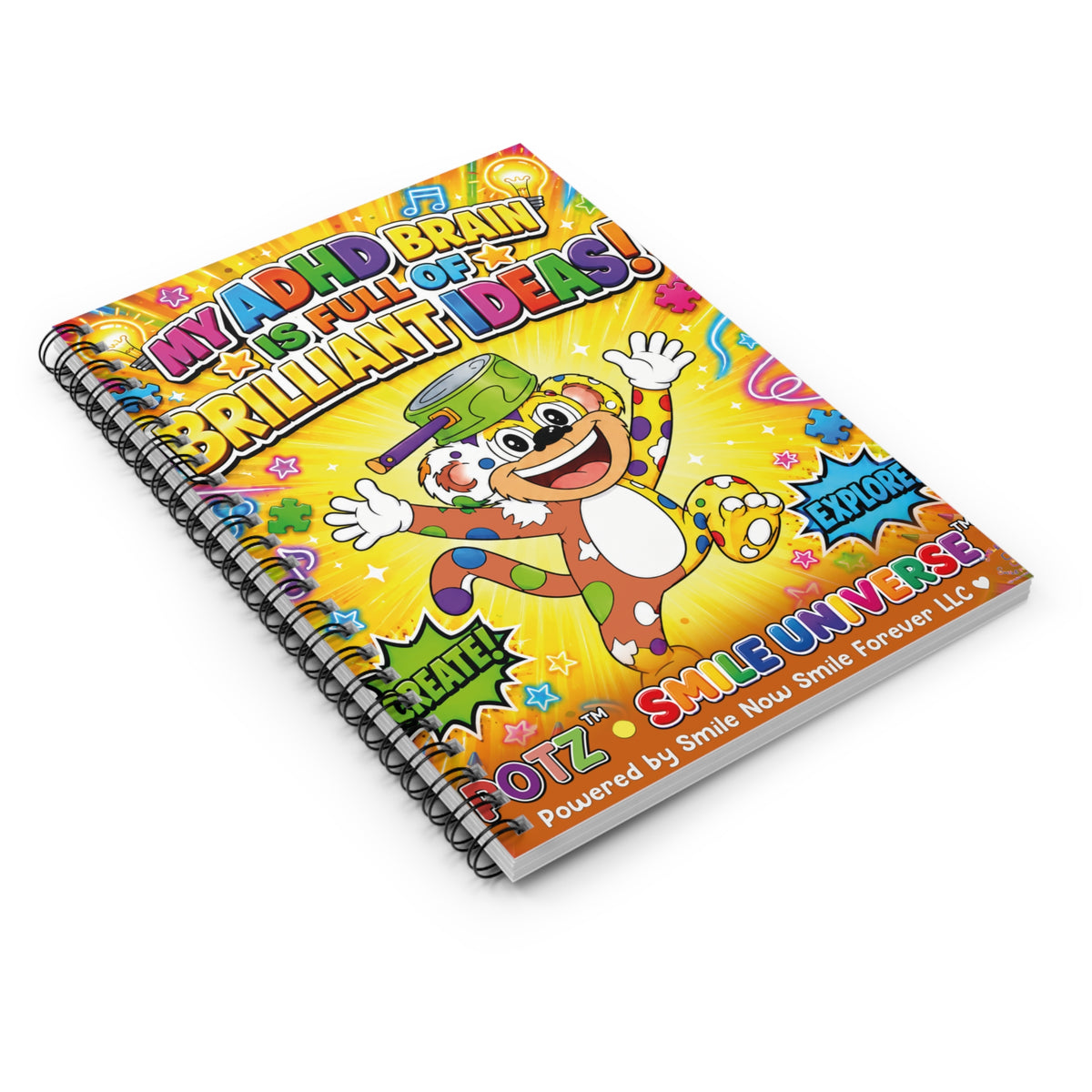 Potz™ Spiral Notebook – "My ADHD Brain is Full of Brilliant Ideas!" Graphic Ruled Notebook | Smile Universe Collection