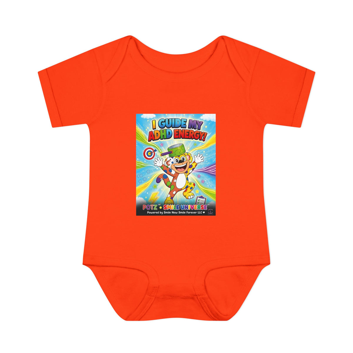 Potz™ Infant Baby Rib Bodysuit – "I Guide My ADHD Energy!" Graphic Onesie | Smile Universe Collection