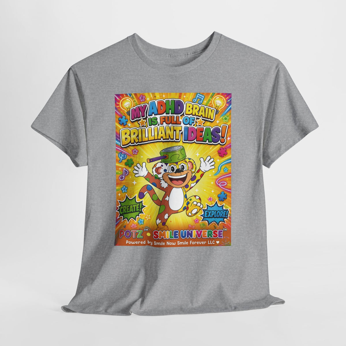 Potz™ Unisex Heavy Cotton™ Tee – "My ADHD Brain is Full of Brilliant Ideas!" Graphic Tee | Smile Universe Collection