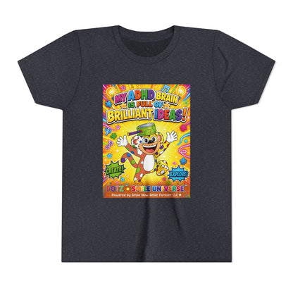 Potz™ Youth Short Sleeve Tee – "My ADHD Brain is Full of Brilliant Ideas!" Graphic Tee | Smile Universe Collection