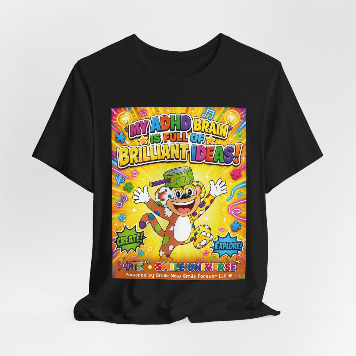 Potz™ Unisex Jersey Short Sleeve Tee – "My ADHD Brain is Full of Brilliant Ideas!" Graphic Tee | Smile Universe Collection