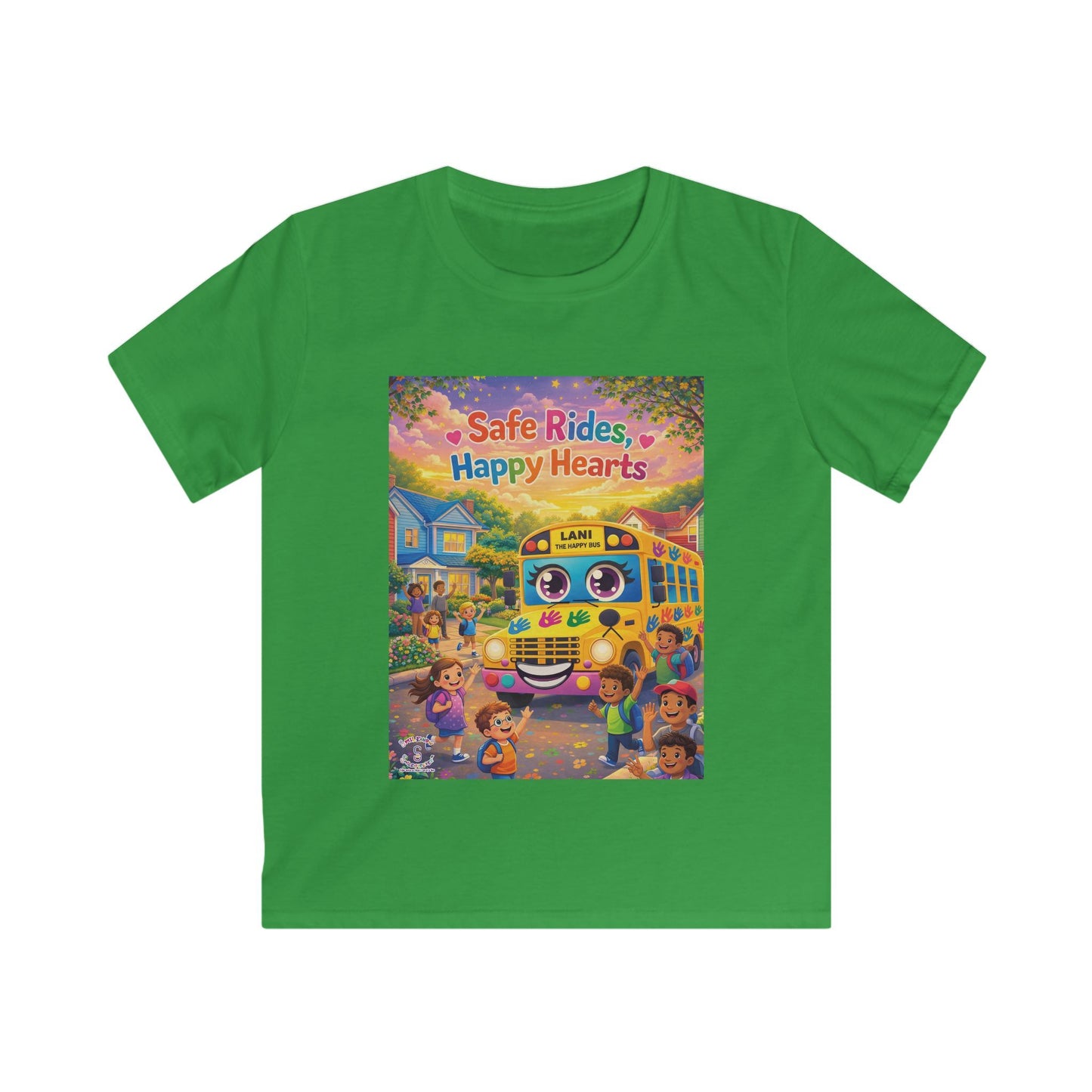 Lani™ Kids Softstyle Tee – "Safe Rides, Happy Hearts" Graphic