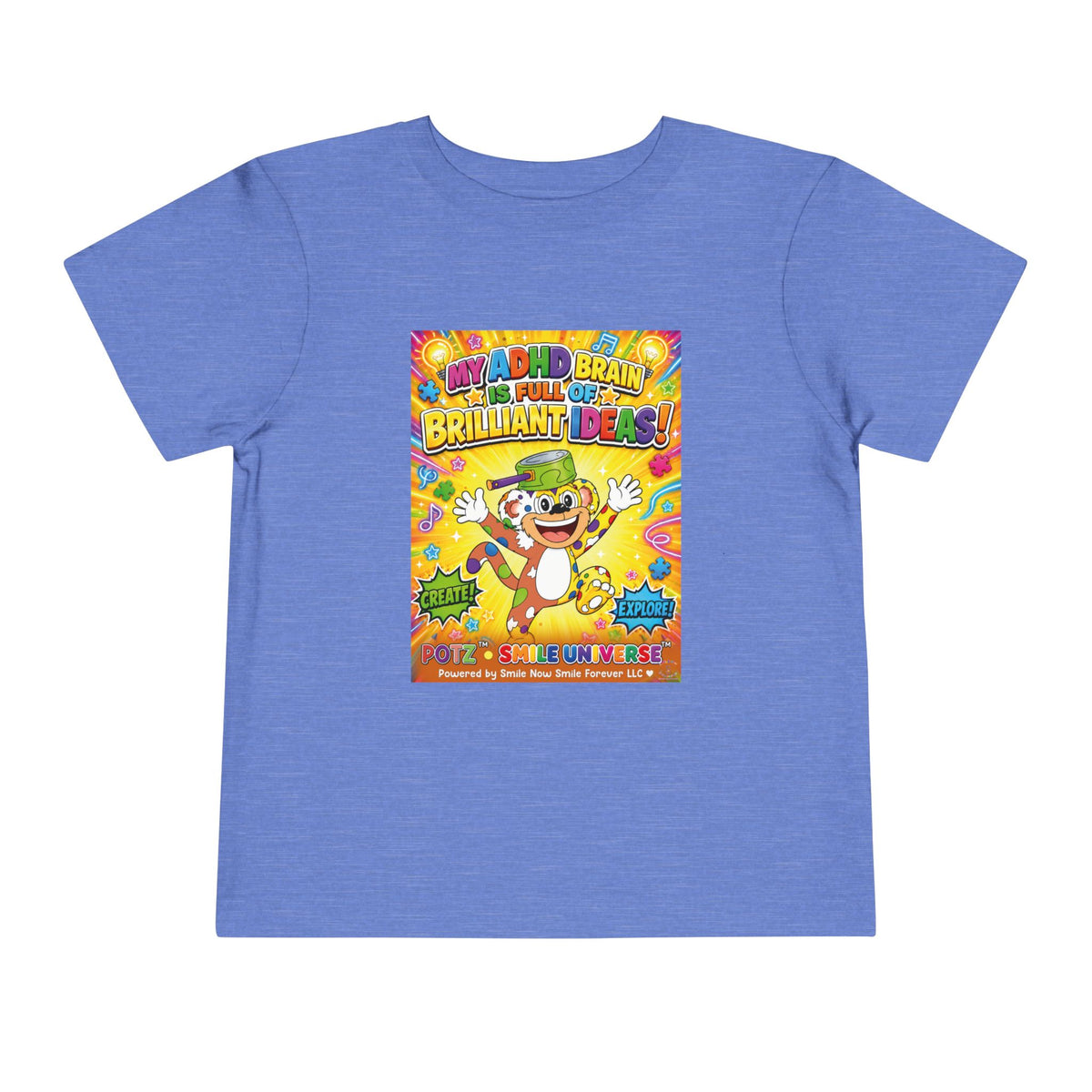 Potz™ Toddler Short Sleeve Tee – "My ADHD Brain is Full of Brilliant Ideas!" Graphic Tee | Smile Universe Collection