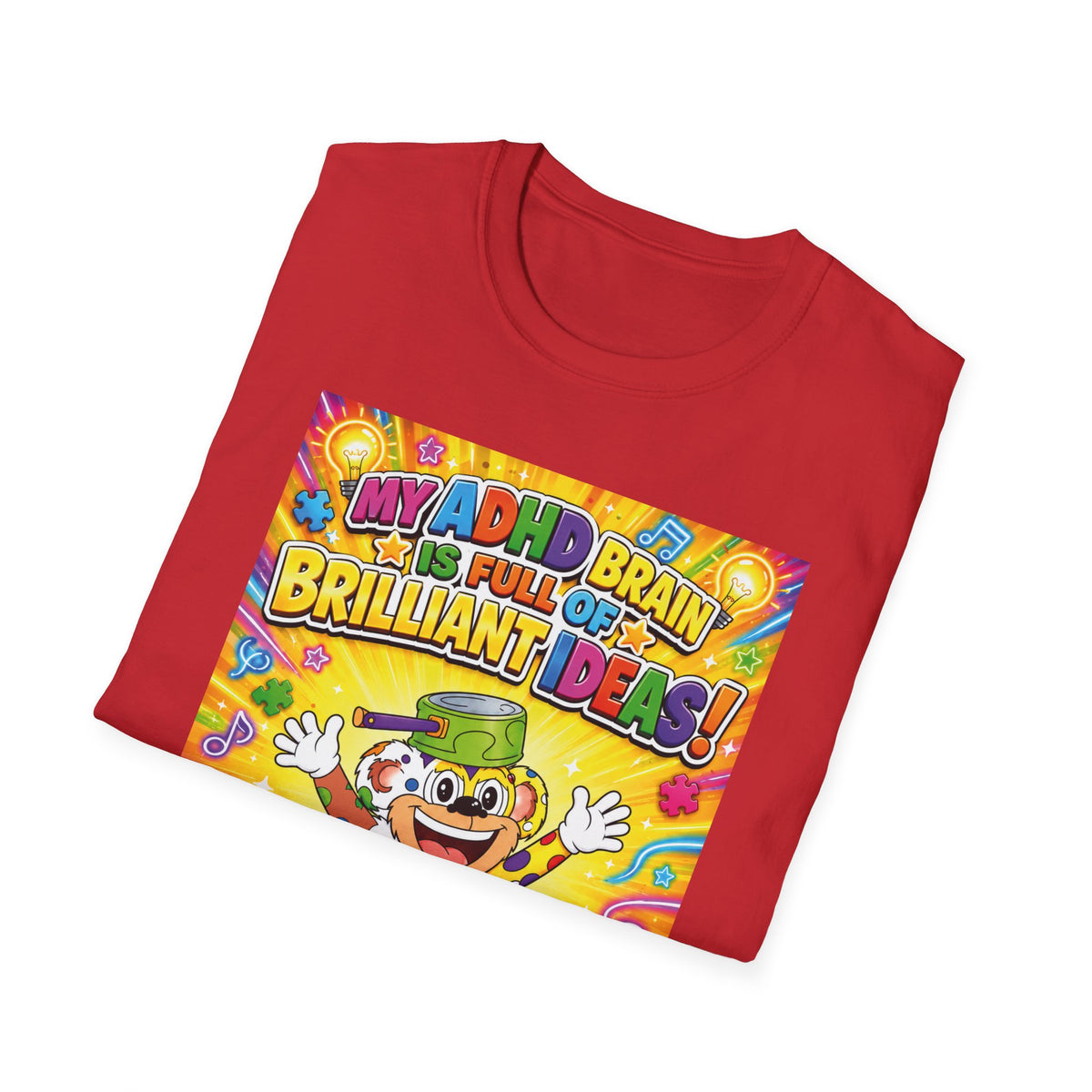 Potz™ Unisex Softstyle T-Shirt – "My ADHD Brain is Full of Brilliant Ideas!" Graphic Tee | Smile Universe Collection