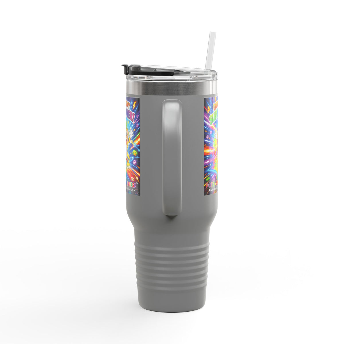 Potz™ Insulated Travel Mug 40oz – "Energy is My Superpower!" Graphic Tumbler | Smile Universe Collection