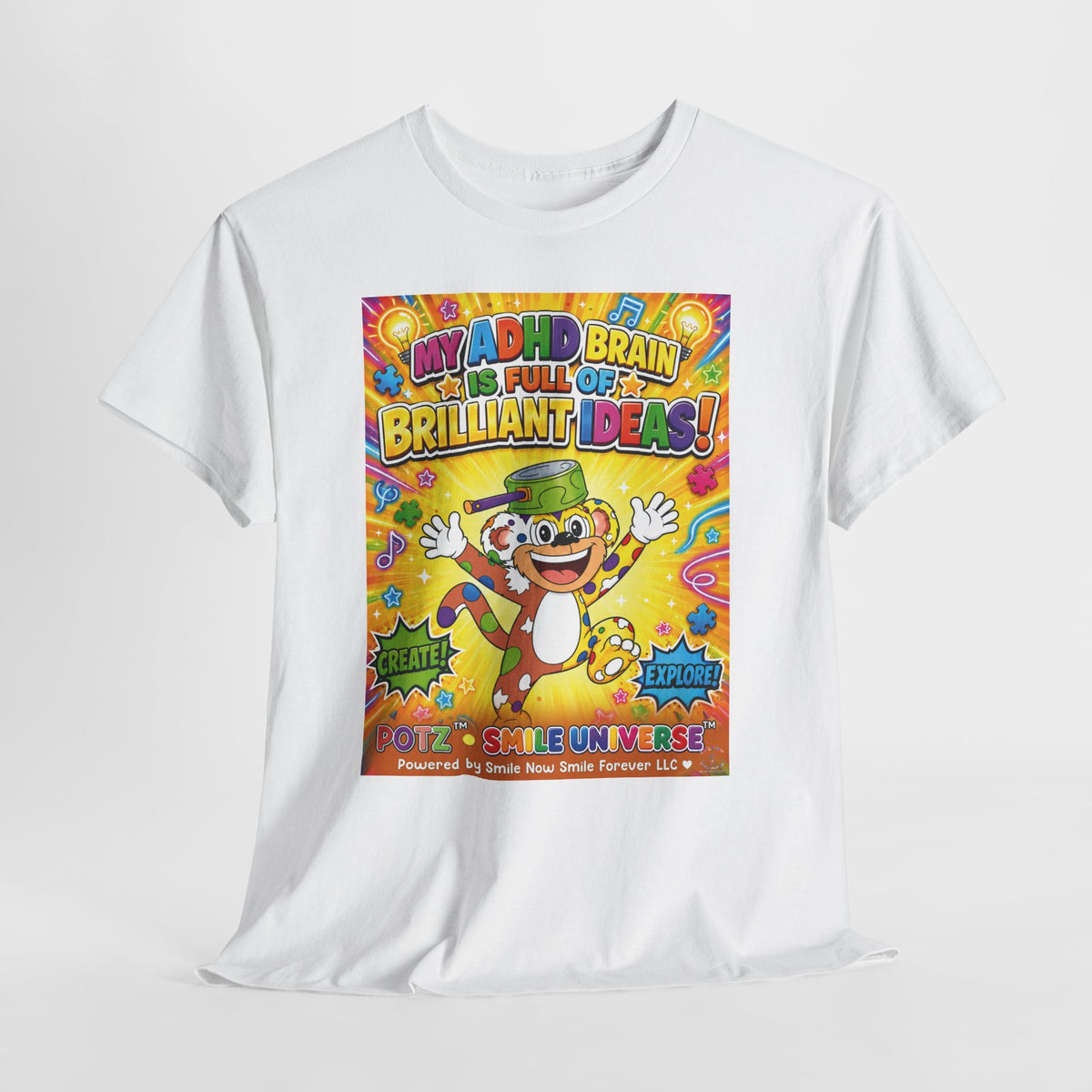 Potz™ Unisex Heavy Cotton™ Tee – "My ADHD Brain is Full of Brilliant Ideas!" Graphic Tee | Smile Universe Collection
