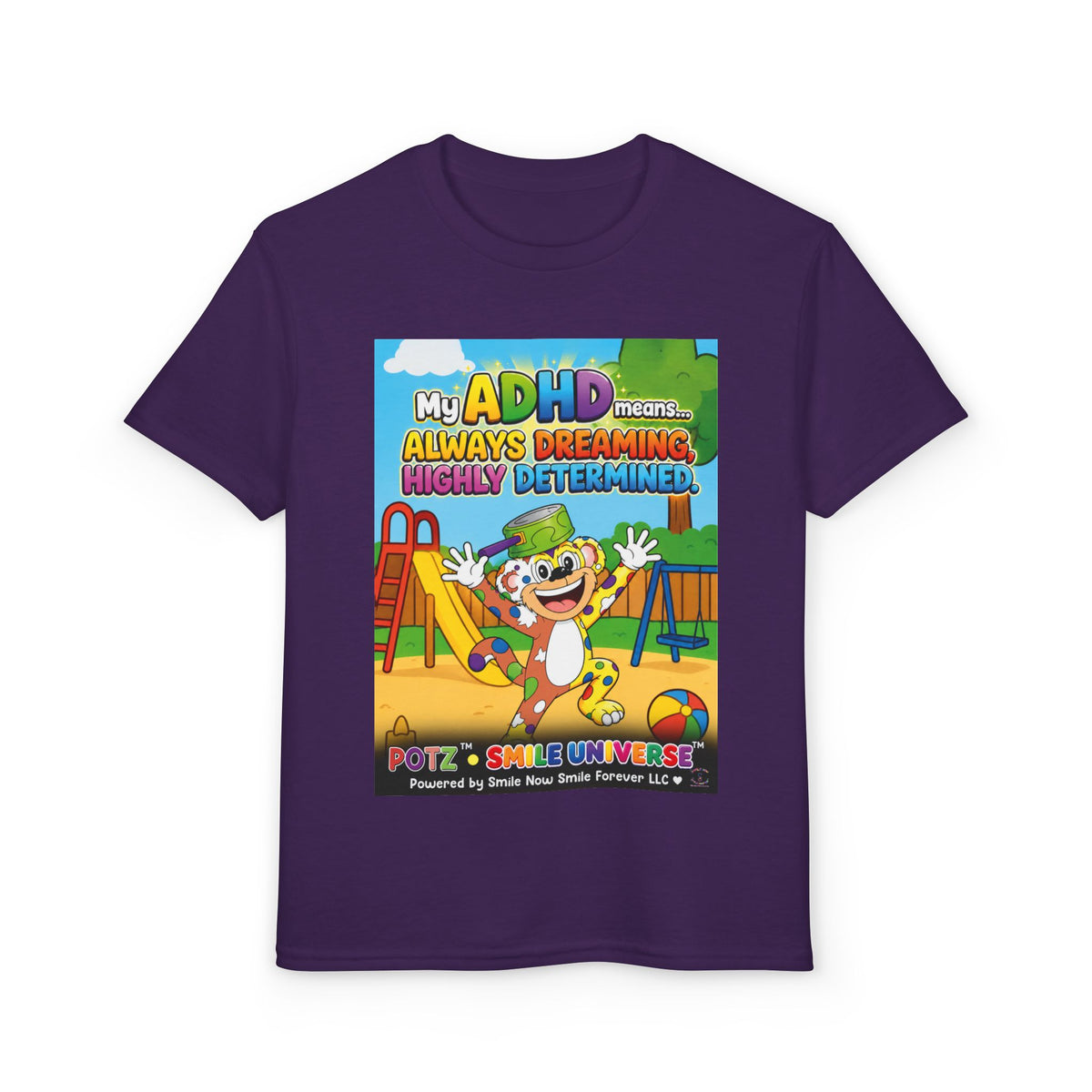 Potz™ Youth DryBlend® T-Shirt – "My ADHD Means Always Dreaming, Highly Determined" Graphic Tee | Smile Universe Collection