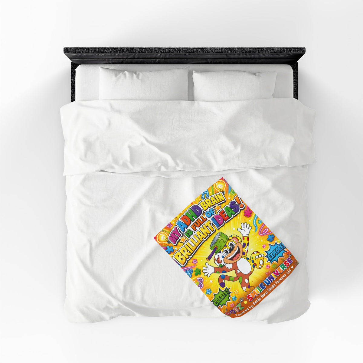 Potz™ Velveteen Plush Blanket – "My ADHD Brain is Full of Brilliant Ideas!" Graphic Throw | Smile Universe Collection