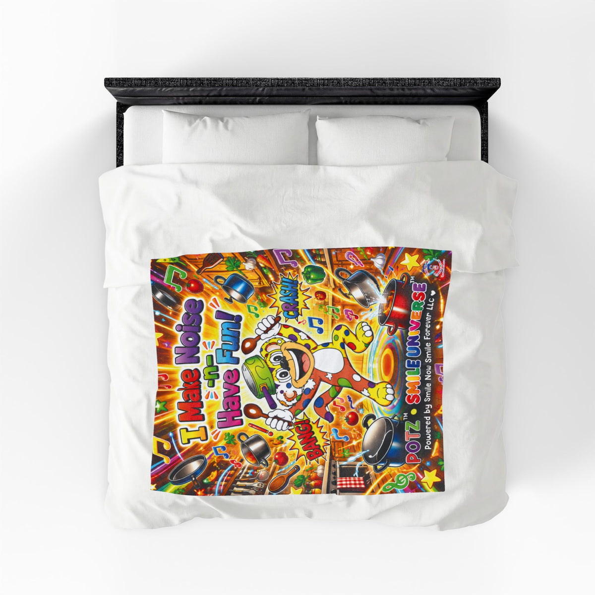Potz™ Velveteen Plush Blanket – "I Make Noise -n- Have Fun!" Graphic Throw | Smile Universe Collection