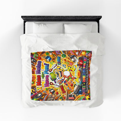 Potz™ Velveteen Plush Blanket – "I Make Noise -n- Have Fun!" Graphic Throw | Smile Universe Collection