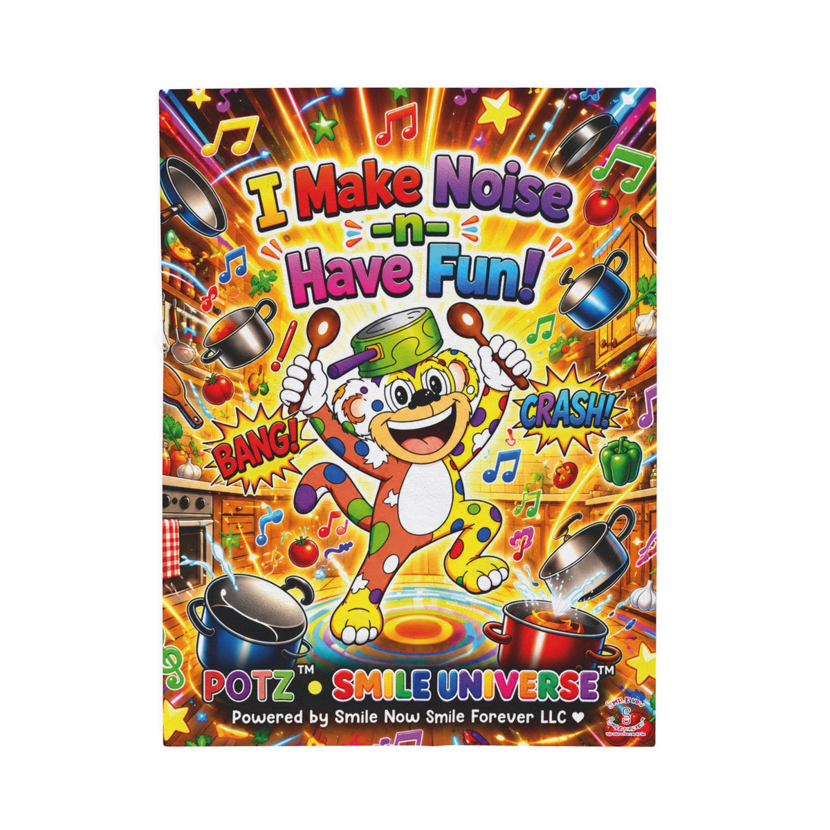 Potz™ Velveteen Plush Blanket – "I Make Noise -n- Have Fun!" Graphic Throw | Smile Universe Collection