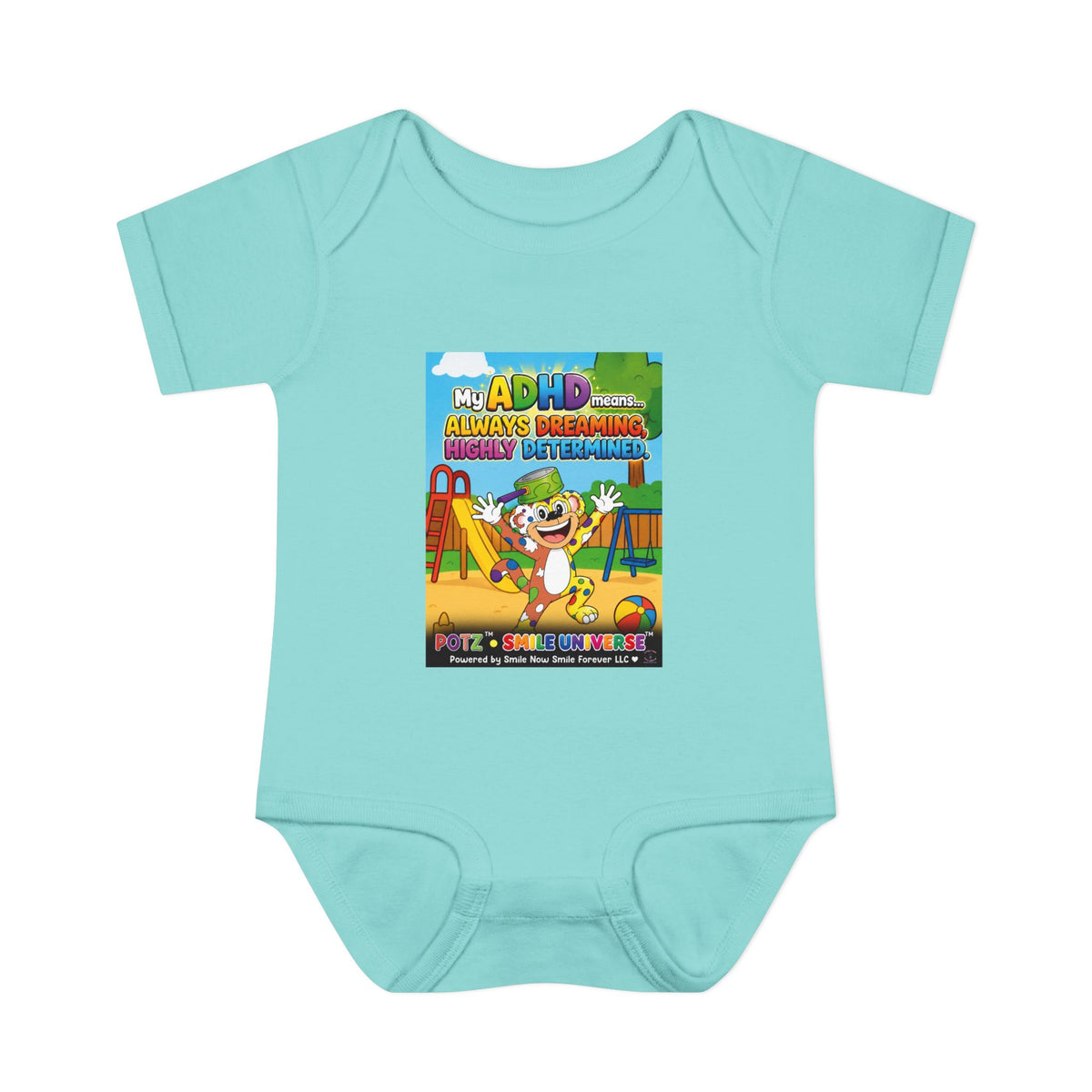 Potz™ Infant Baby Rib Bodysuit – "My ADHD Means Always Dreaming, Highly Determined" Graphic Onesie | Smile Universe Collection