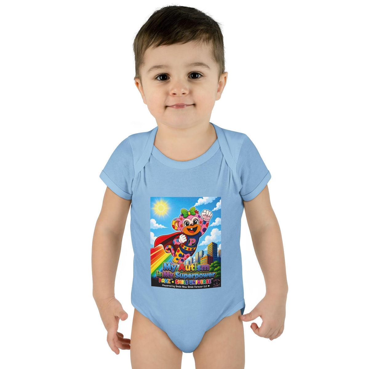 Panz™ Infant Baby Rib Bodysuit – "My Autism is My Superpower" Graphic | Smile Universe Collection