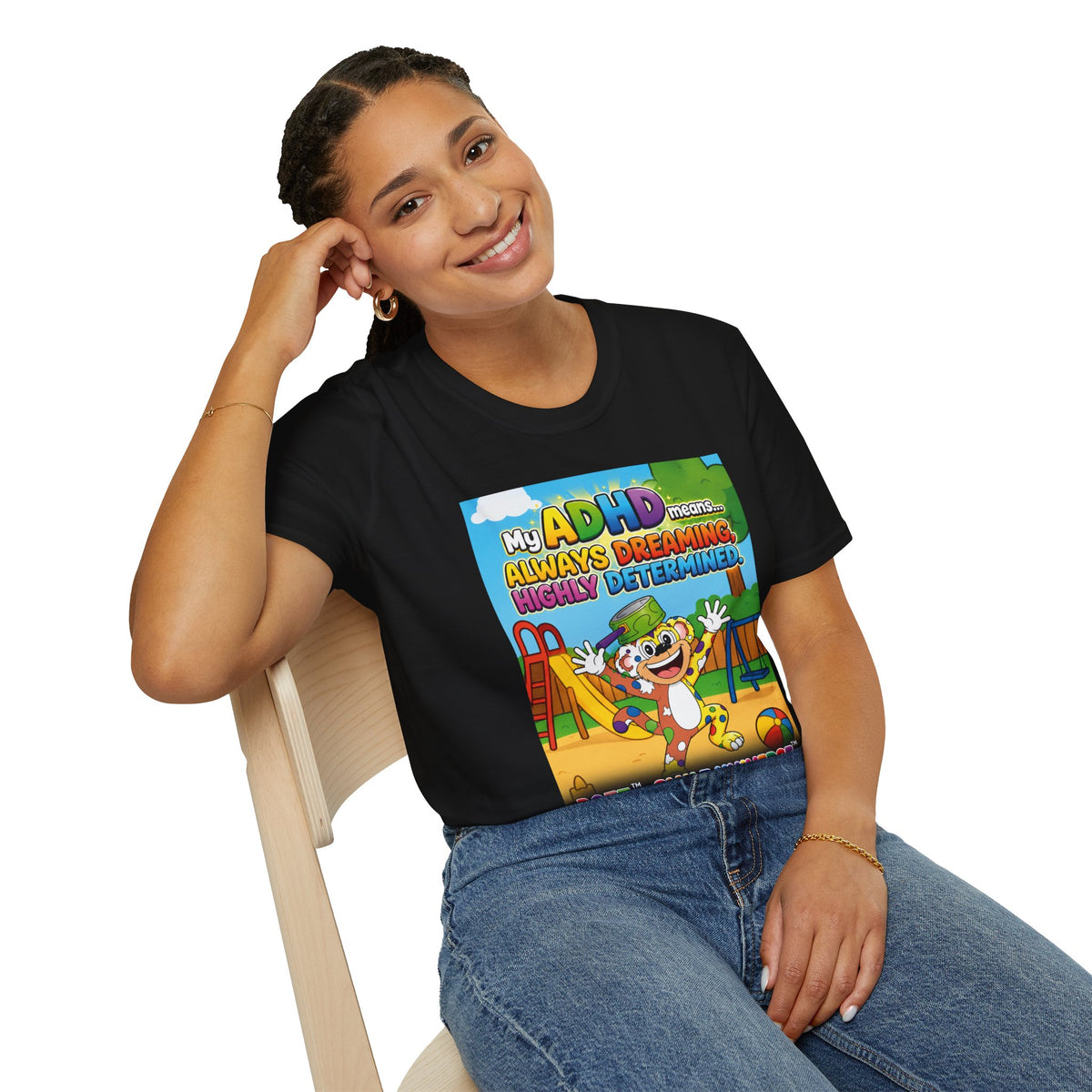 Potz™ Unisex Softstyle T-Shirt – "My ADHD Means Always Dreaming, Highly Determined" Graphic Tee | Smile Universe Collection