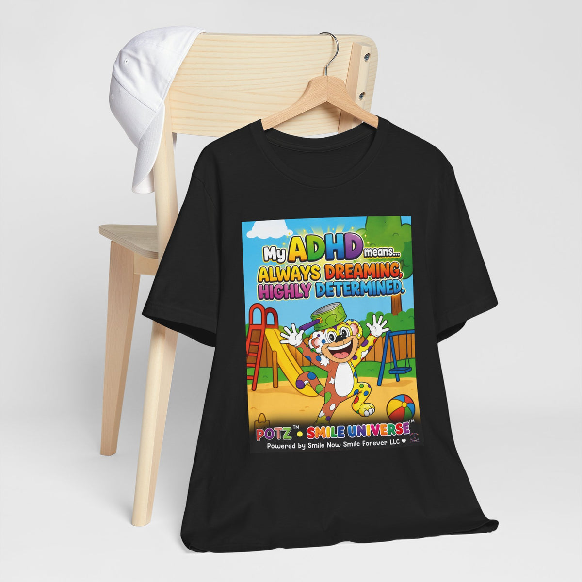 Potz™ Unisex Jersey Short Sleeve Tee – "My ADHD Means Always Dreaming, Highly Determined" Graphic Tee | Smile Universe Collection