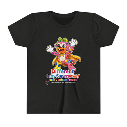 Panz™ Youth Short Sleeve Tee – "Different is My Superpower" Graphic | Smile Universe Collection