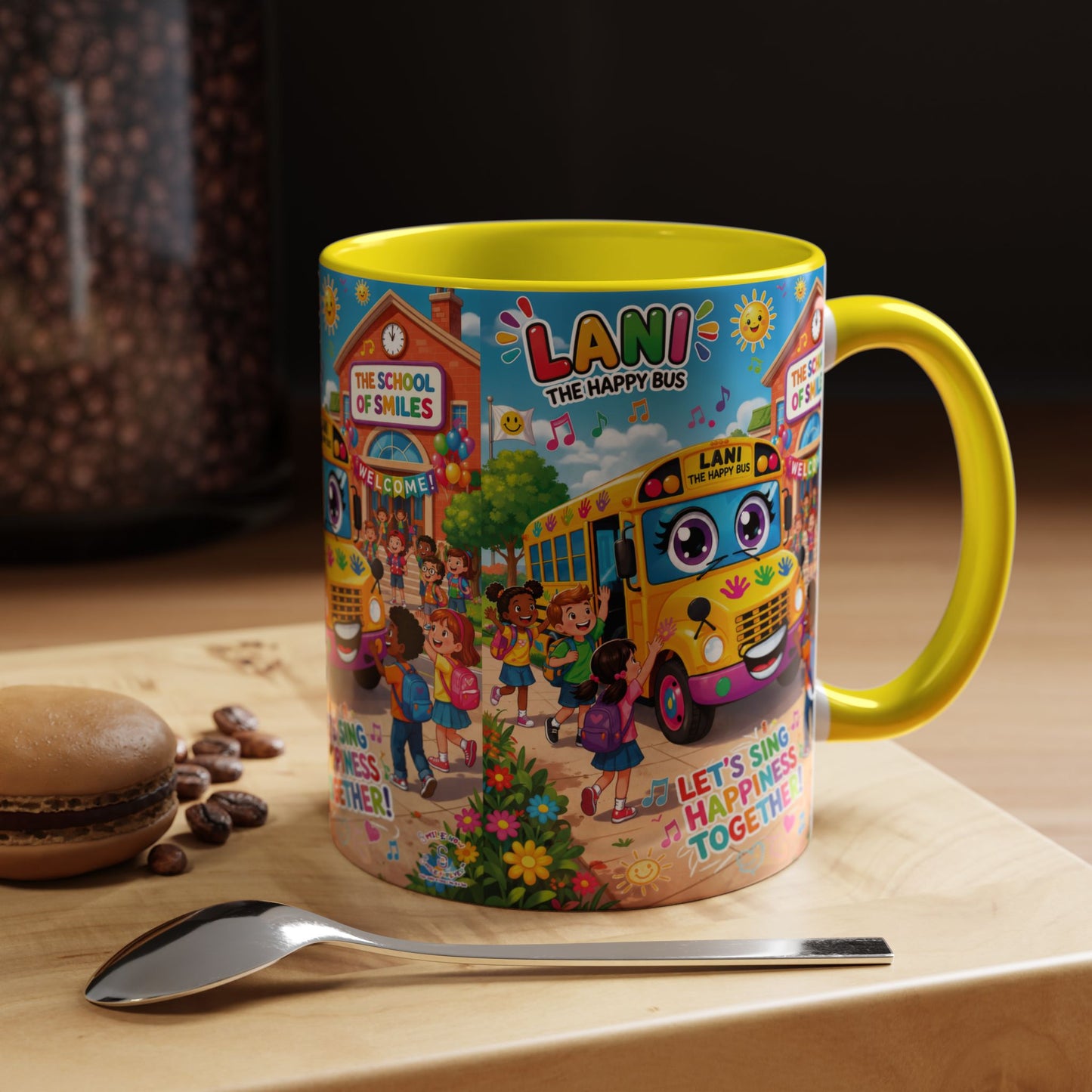 Lani™ Accent Coffee Mug (11oz & 15oz) – "Let's Sing Happiness Together!" Graphic