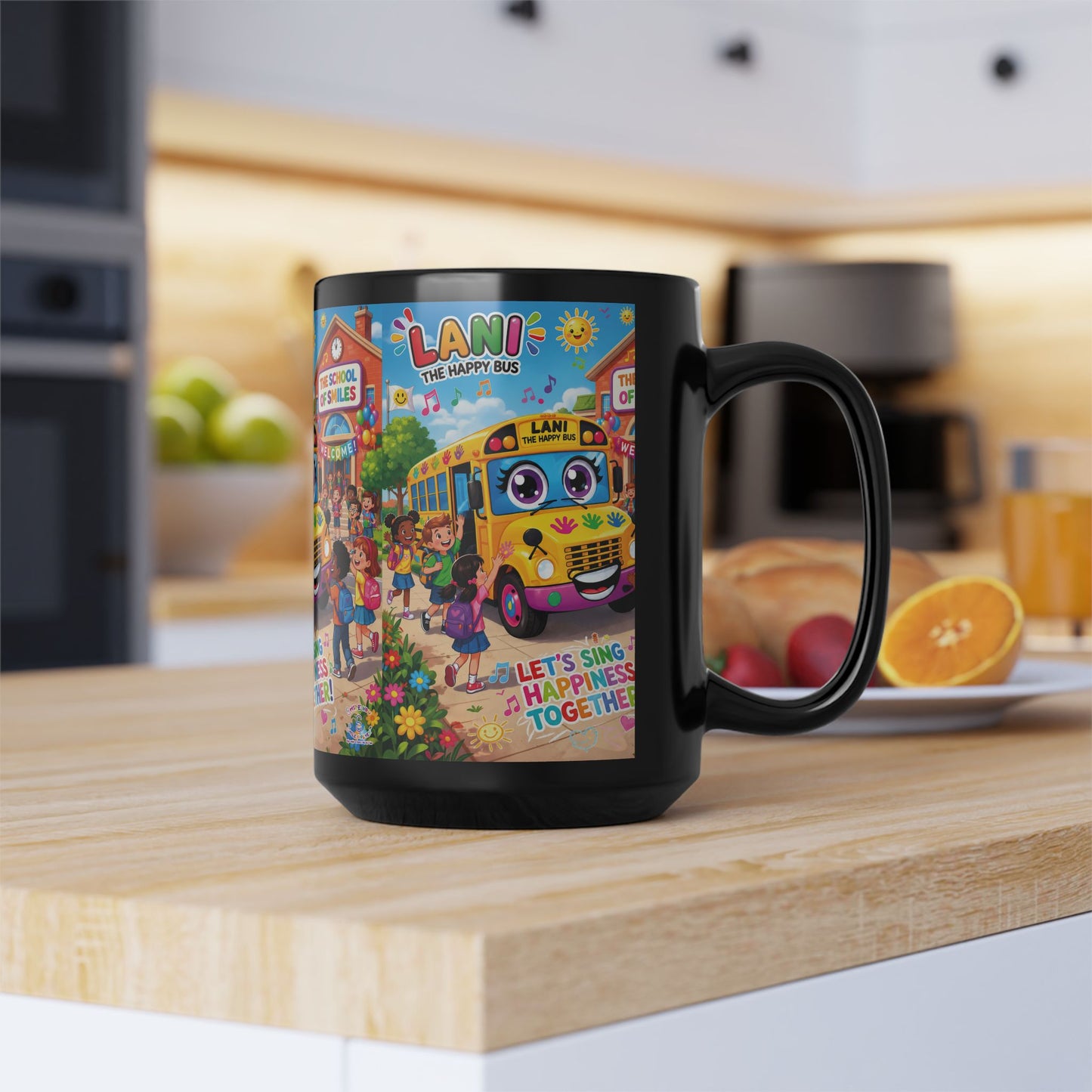 Lani™ Black Mug (11oz & 15oz) – "Let's Sing Happiness Together!" Graphic