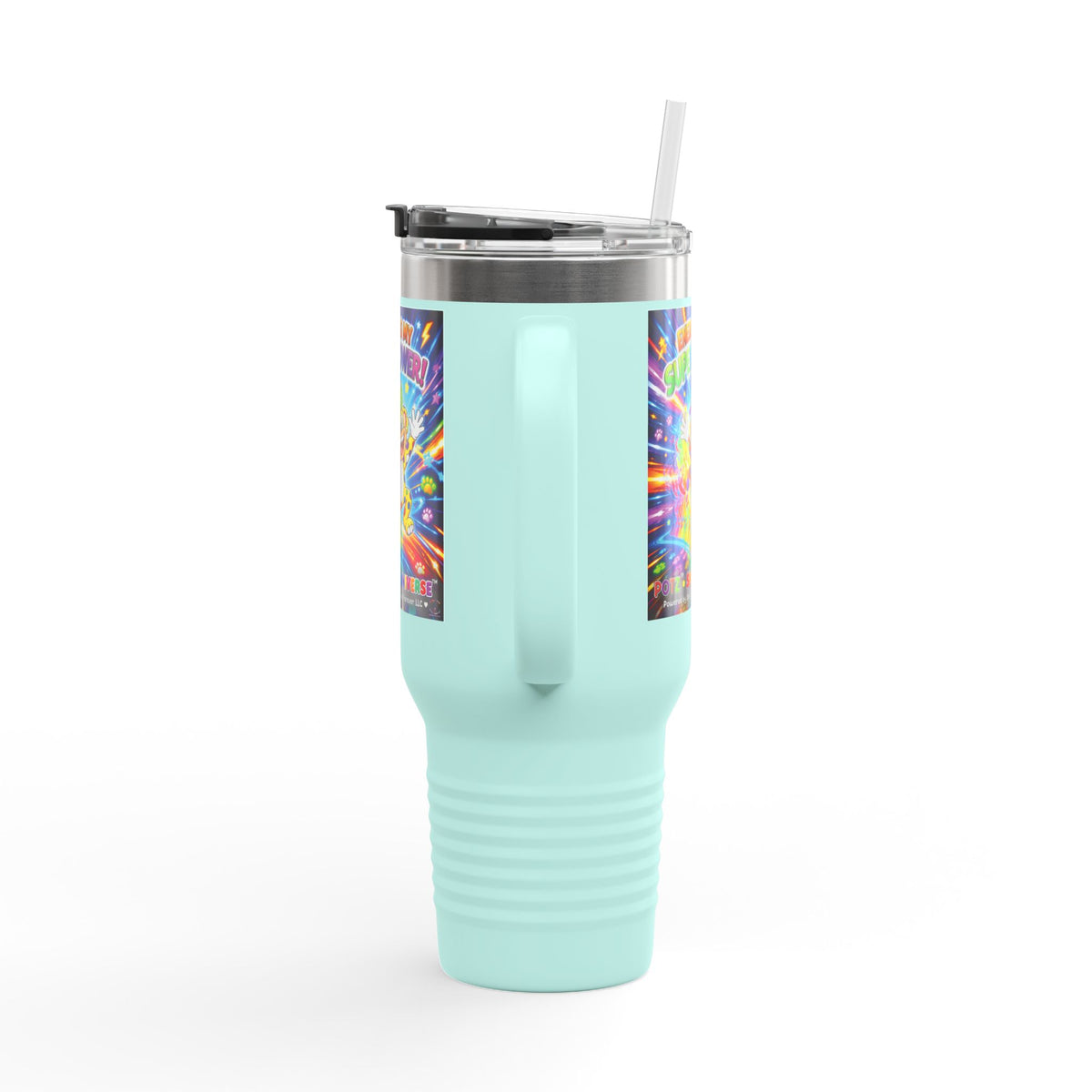Potz™ Insulated Travel Mug 40oz – "Energy is My Superpower!" Graphic Tumbler | Smile Universe Collection