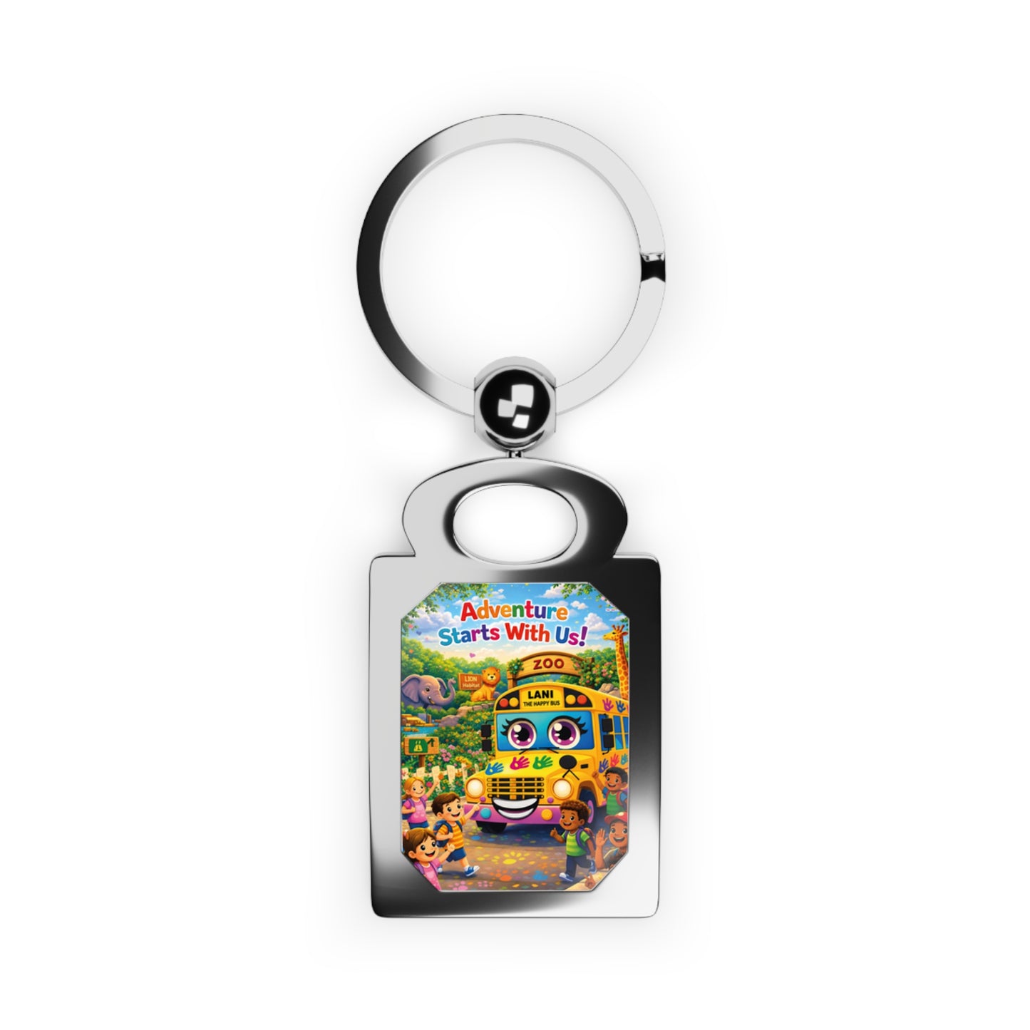Lani™ Rectangle Photo Keyring – "Adventure Starts With Us!" Graphic
