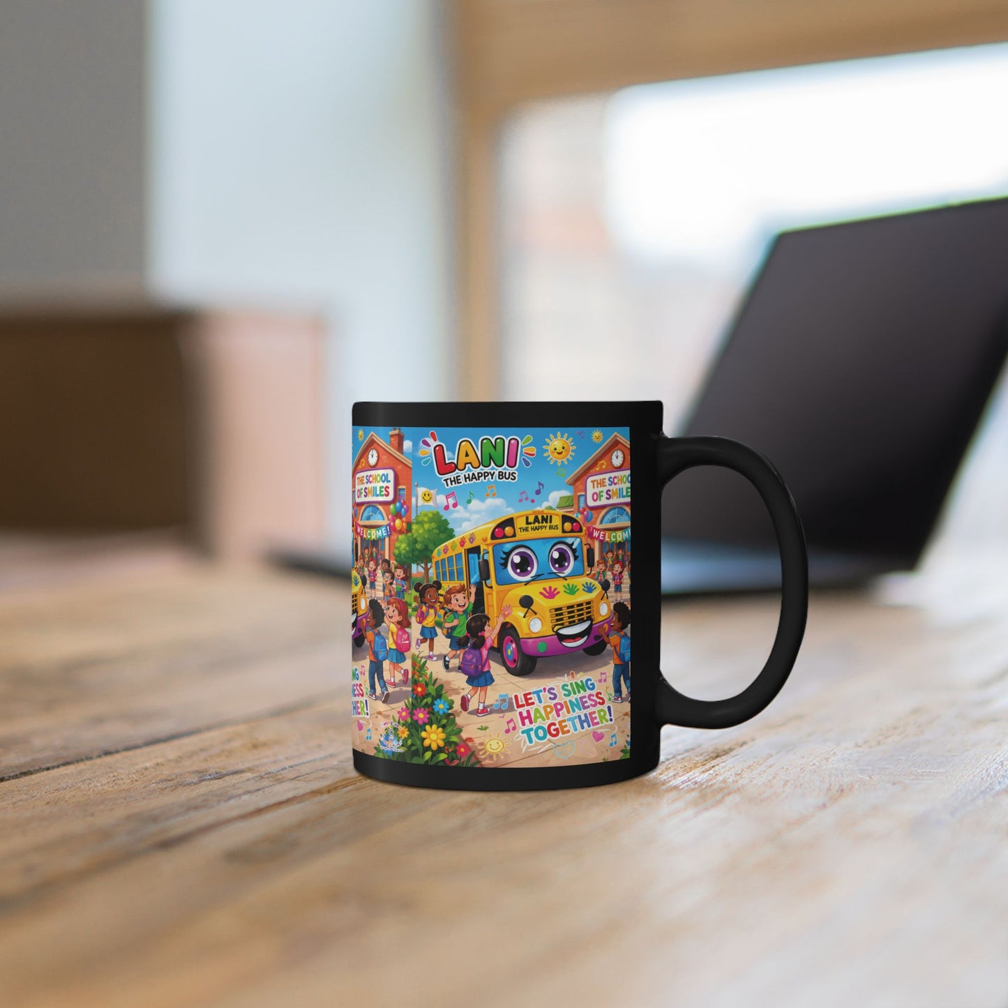 Lani™ Black Mug (11oz & 15oz) – "Let's Sing Happiness Together!" Graphic