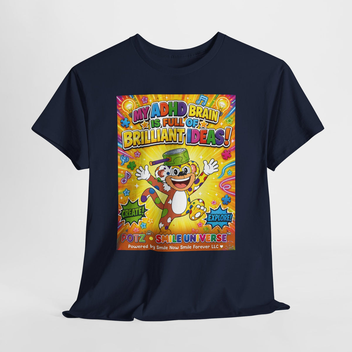 Potz™ Unisex Heavy Cotton™ Tee – "My ADHD Brain is Full of Brilliant Ideas!" Graphic Tee | Smile Universe Collection