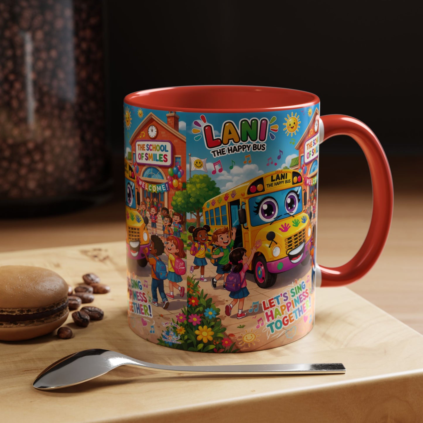 Lani™ Accent Coffee Mug (11oz & 15oz) – "Let's Sing Happiness Together!" Graphic