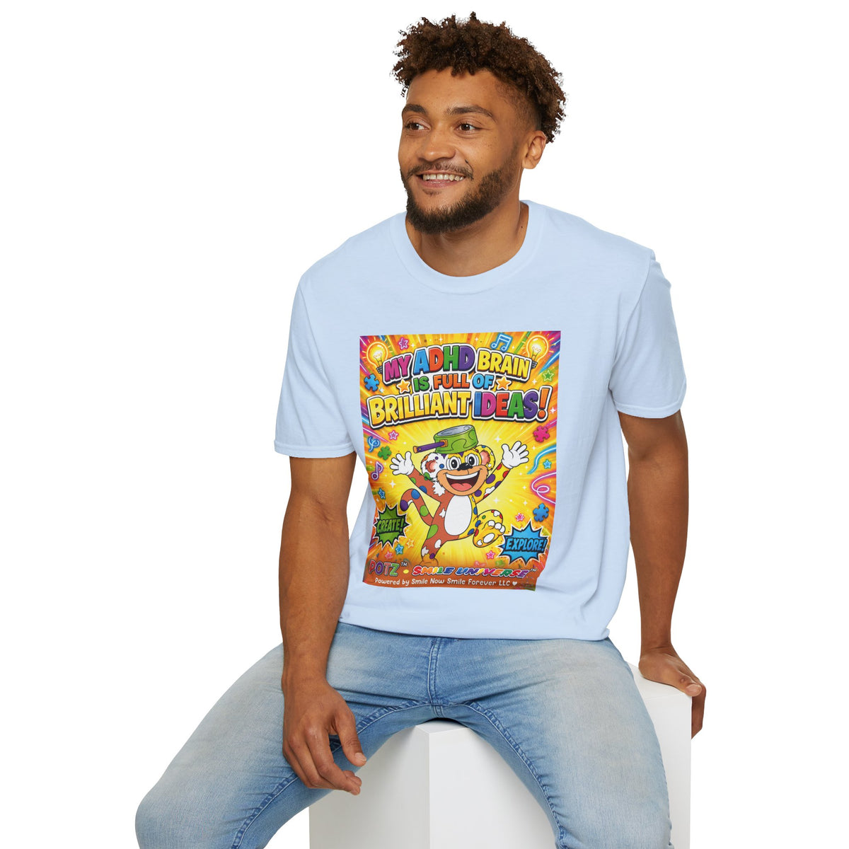 Potz™ Unisex Softstyle T-Shirt – "My ADHD Brain is Full of Brilliant Ideas!" Graphic Tee | Smile Universe Collection