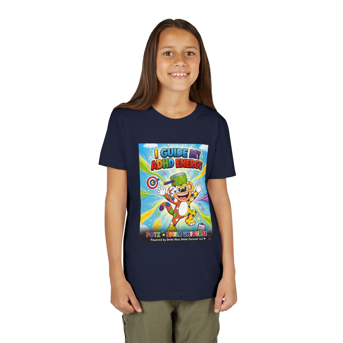 Potz™ Youth Short Sleeve Tee – "I Guide My ADHD Energy!" Graphic Tee | Smile Universe Collection