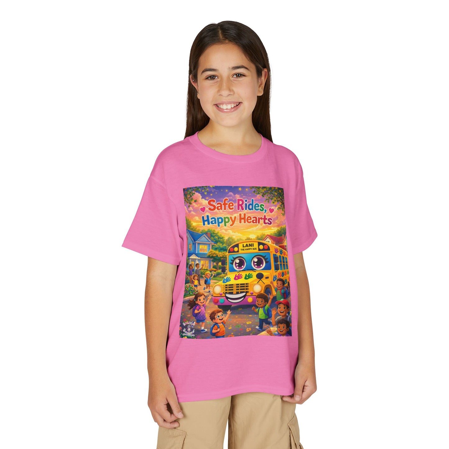 Lani™ Youth DryBlend® T-Shirt – "Safe Rides, Happy Hearts" Graphic