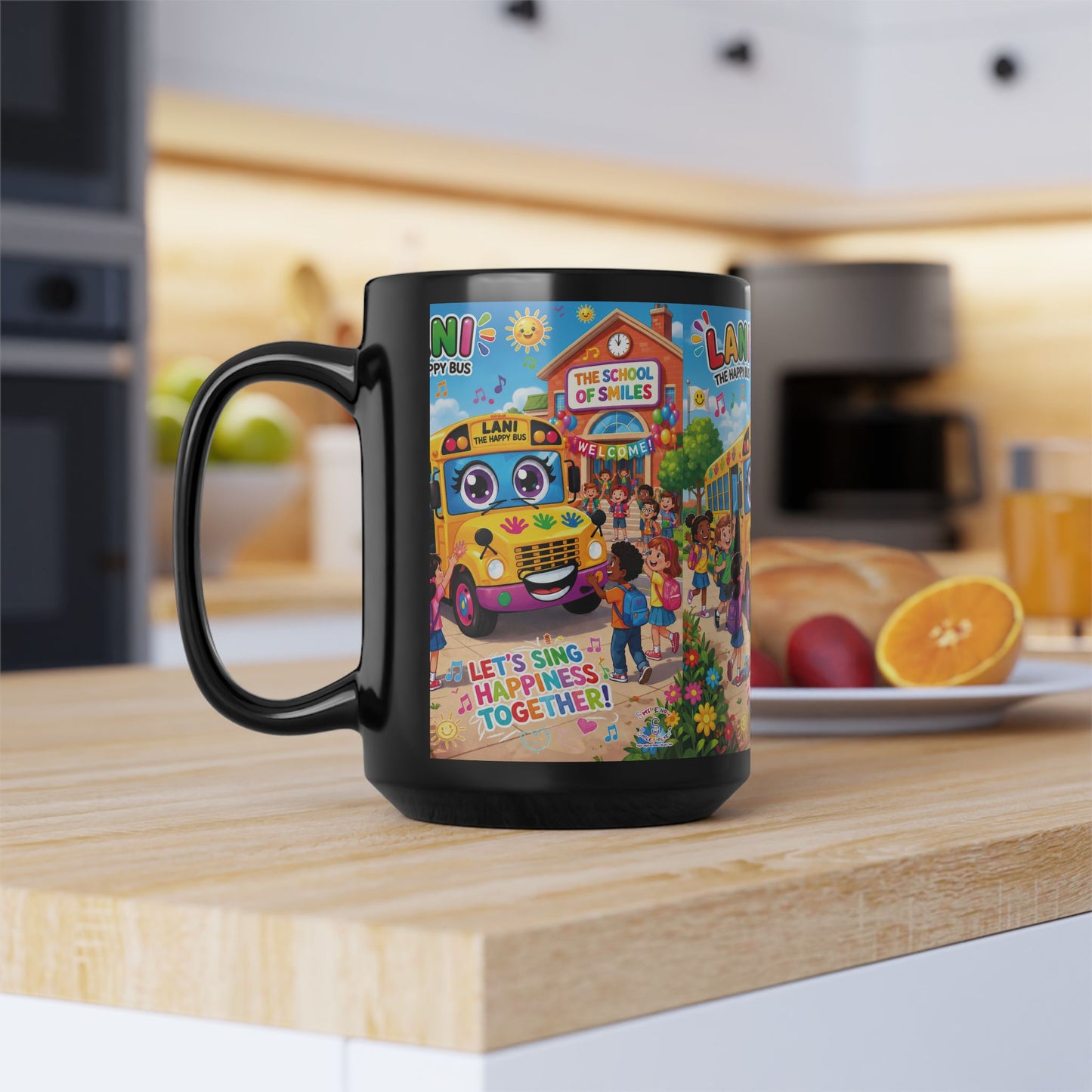 Lani™ Black Mug (11oz & 15oz) – "Let's Sing Happiness Together!" Graphic