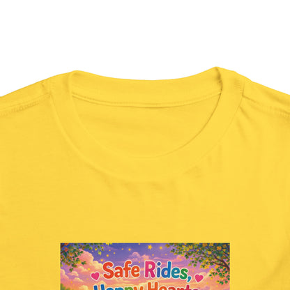 Lani™ Toddler Short Sleeve Tee – "Safe Rides, Happy Hearts" Graphic