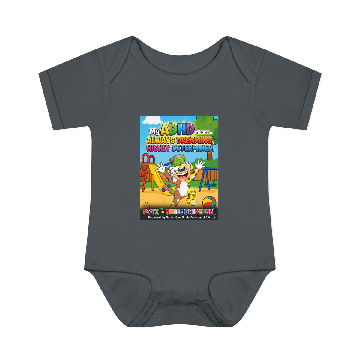 Potz™ Infant Baby Rib Bodysuit – "My ADHD Means Always Dreaming, Highly Determined" Graphic Onesie | Smile Universe Collection