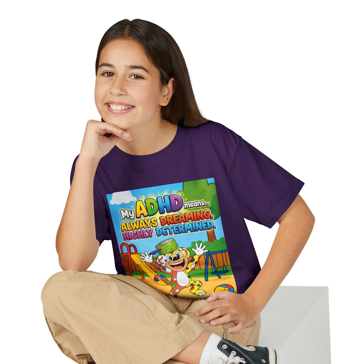 Potz™ Youth DryBlend® T-Shirt – "My ADHD Means Always Dreaming, Highly Determined" Graphic Tee | Smile Universe Collection