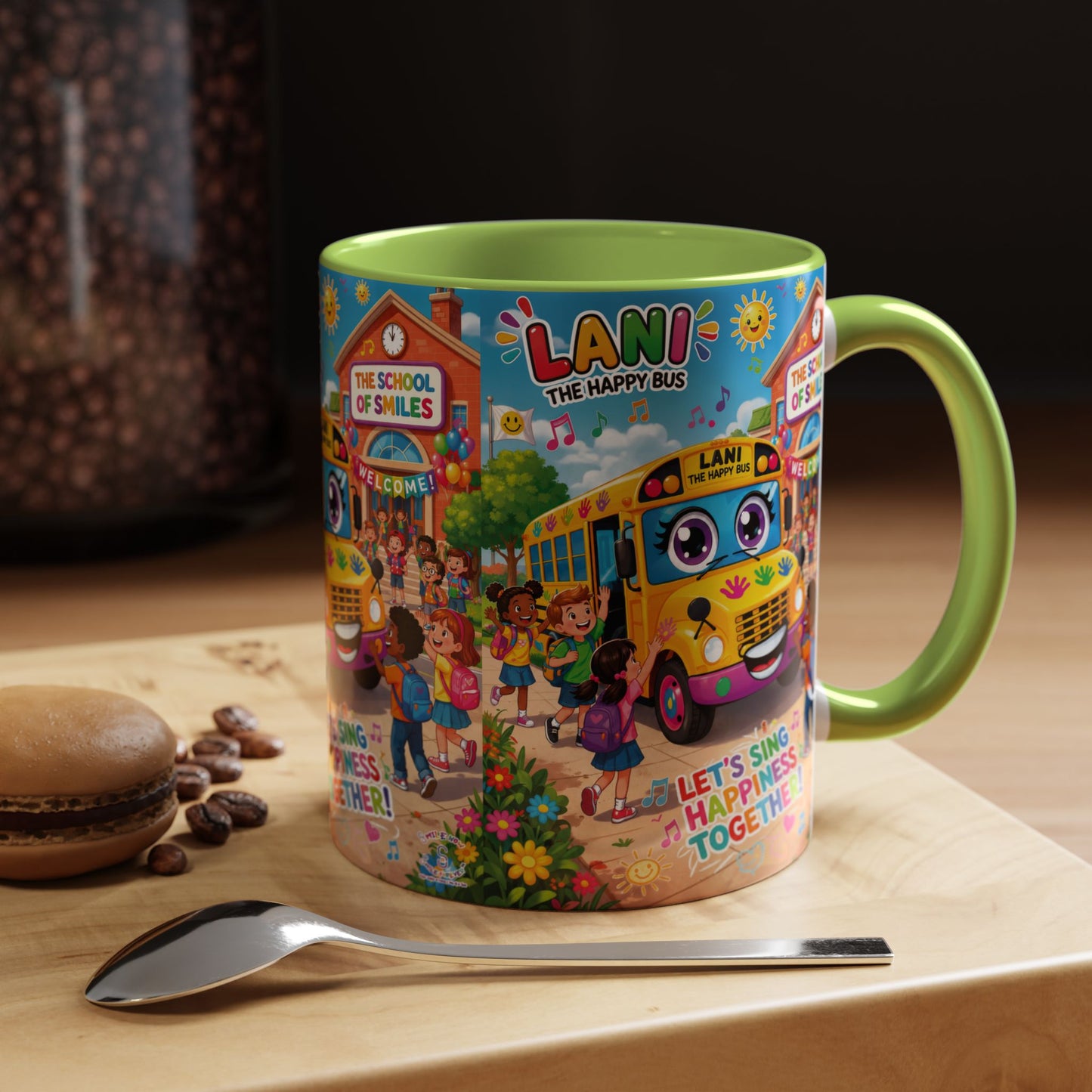 Lani™ Accent Coffee Mug (11oz & 15oz) – "Let's Sing Happiness Together!" Graphic