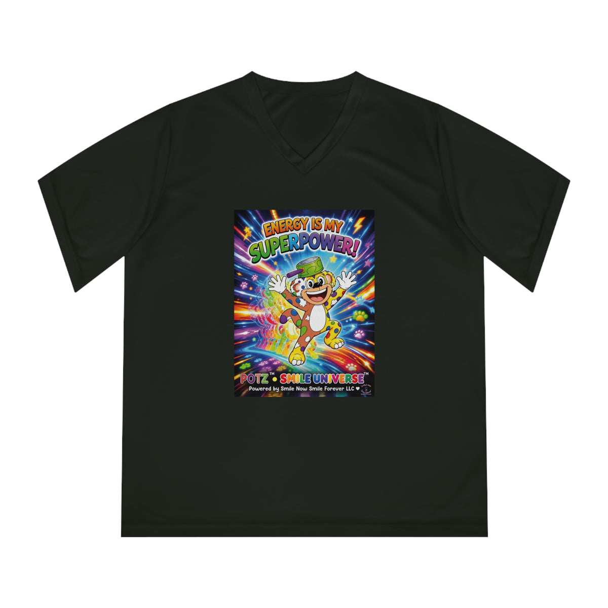 Potz™ Women's Performance V-Neck T-Shirt – "Energy is My Superpower!" Graphic Tee | Smile Universe Collection