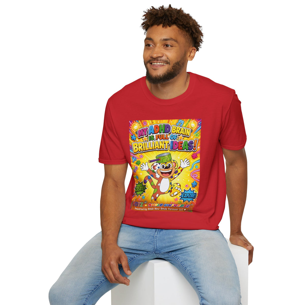 Potz™ Unisex Softstyle T-Shirt – "My ADHD Brain is Full of Brilliant Ideas!" Graphic Tee | Smile Universe Collection