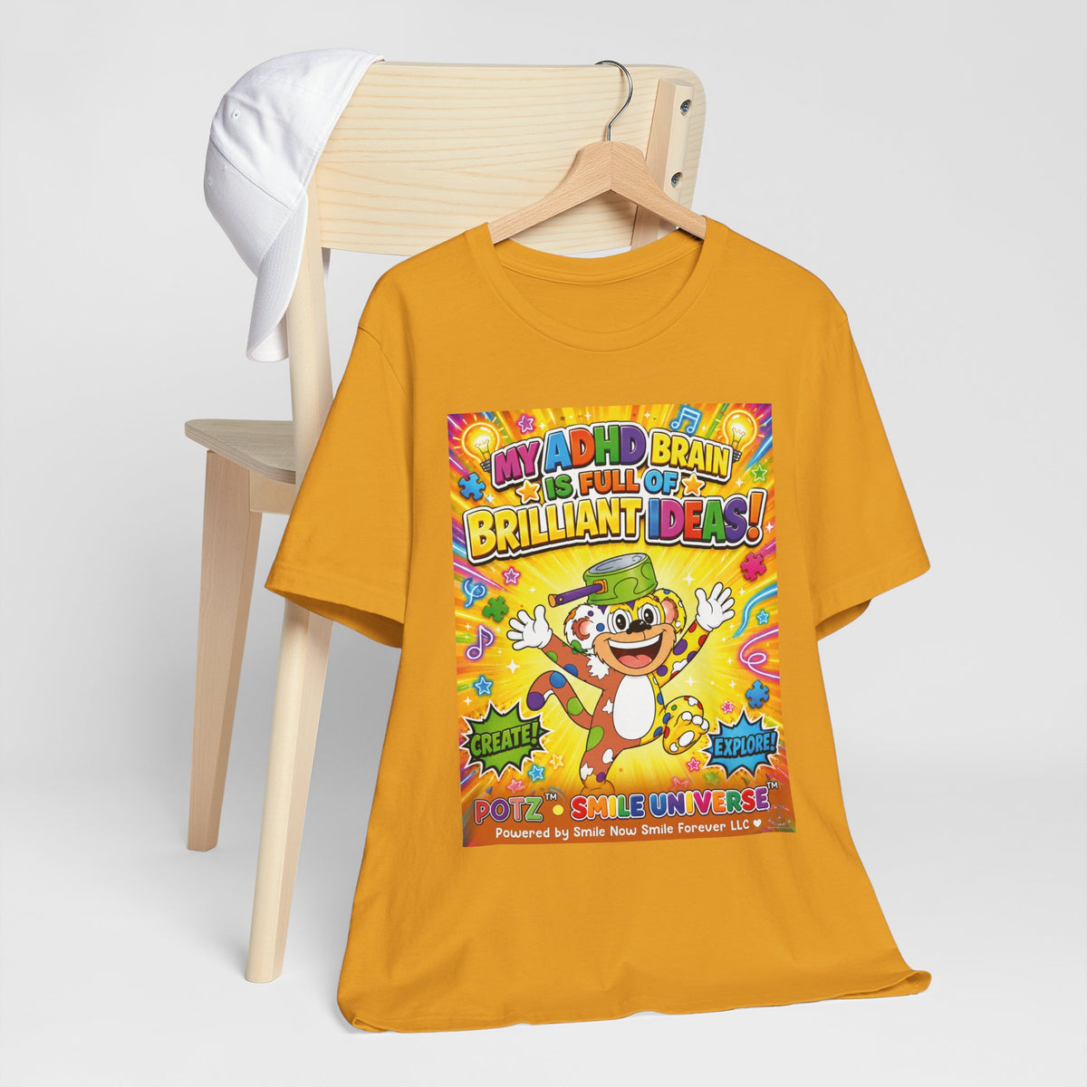 Potz™ Unisex Jersey Short Sleeve Tee – "My ADHD Brain is Full of Brilliant Ideas!" Graphic Tee | Smile Universe Collection