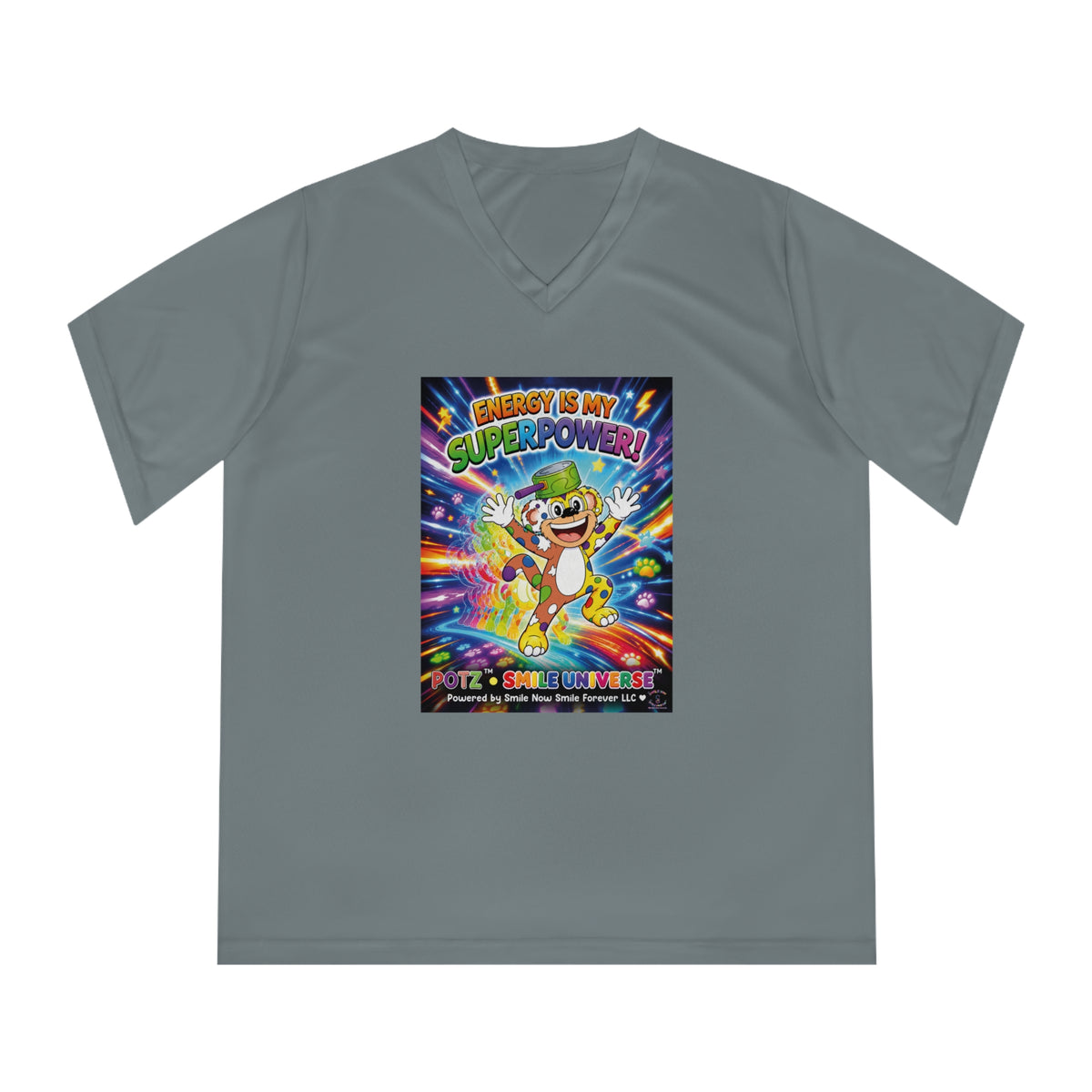 Potz™ Women's Performance V-Neck T-Shirt – "Energy is My Superpower!" Graphic Tee | Smile Universe Collection