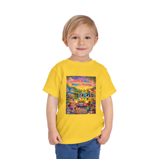 Lani™ Toddler Short Sleeve Tee – "Safe Rides, Happy Hearts" Graphic