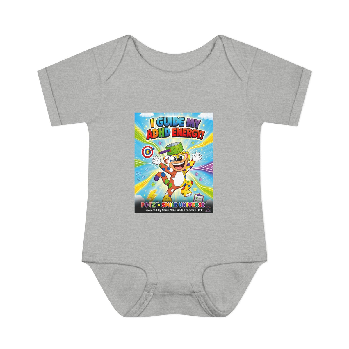 Potz™ Infant Baby Rib Bodysuit – "I Guide My ADHD Energy!" Graphic Onesie | Smile Universe Collection