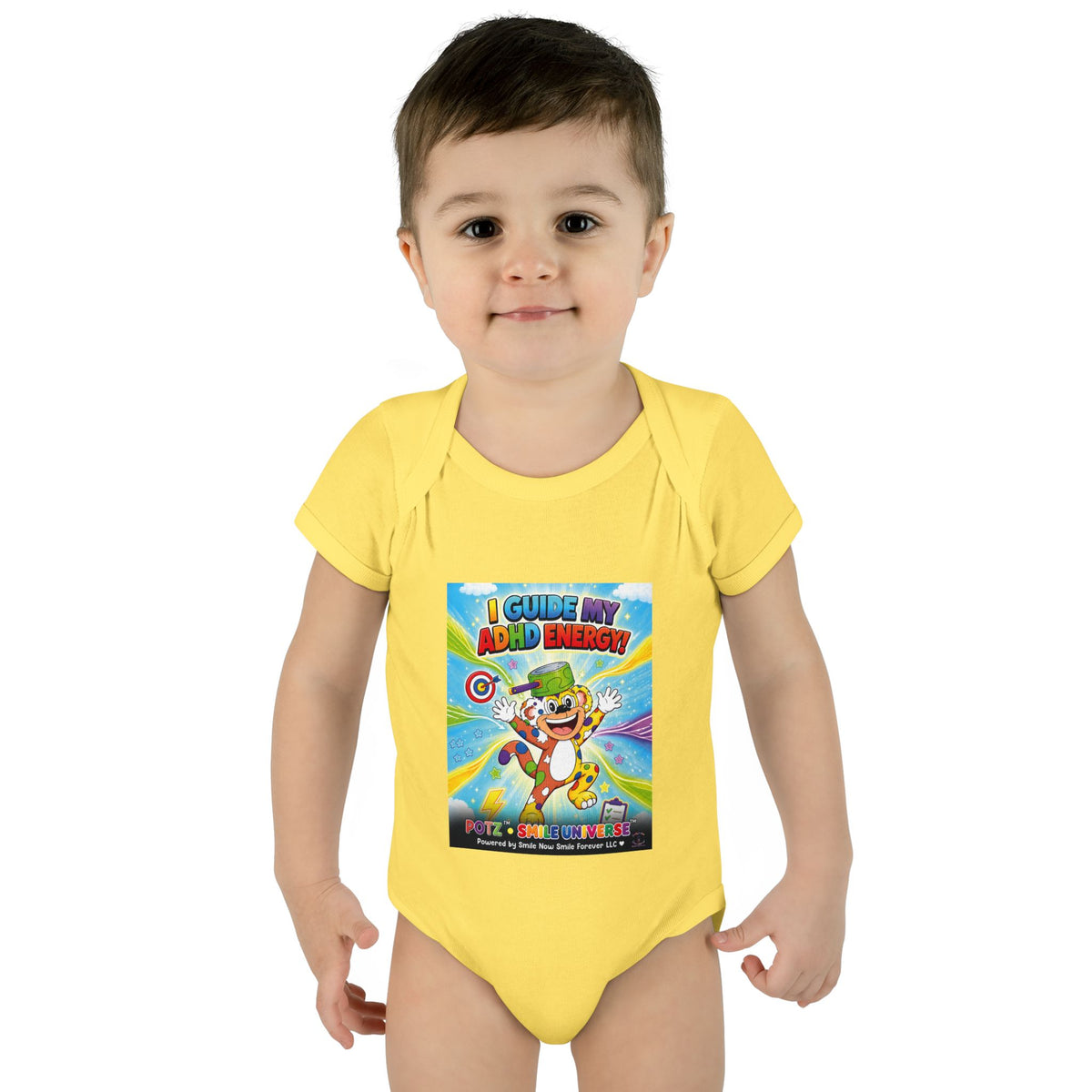 Potz™ Infant Baby Rib Bodysuit – "I Guide My ADHD Energy!" Graphic Onesie | Smile Universe Collection