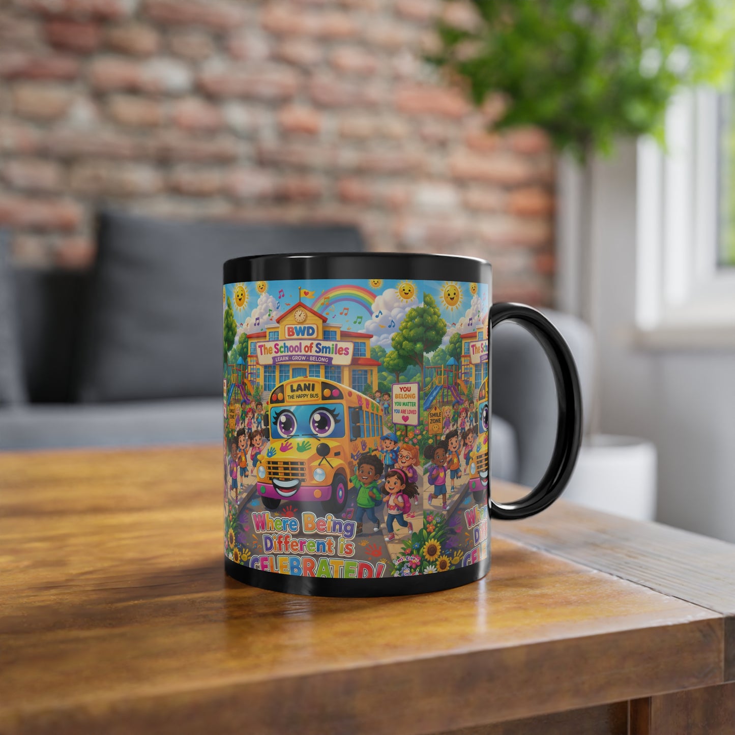 Lani™ Black Coffee Cup – "Where Being Different is CELEBRATED!" Graphic