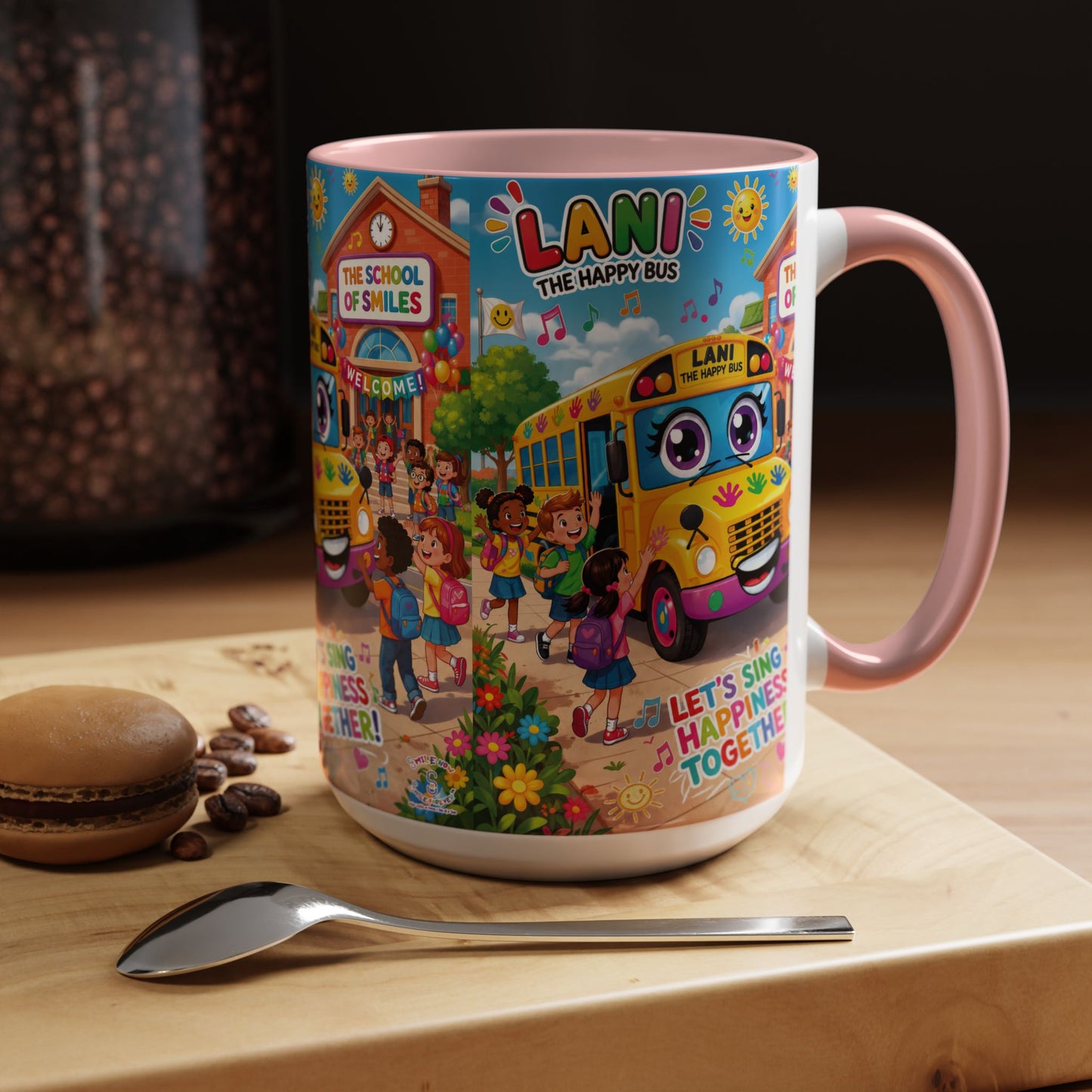 Lani™ Accent Coffee Mug (11oz & 15oz) – "Let's Sing Happiness Together!" Graphic