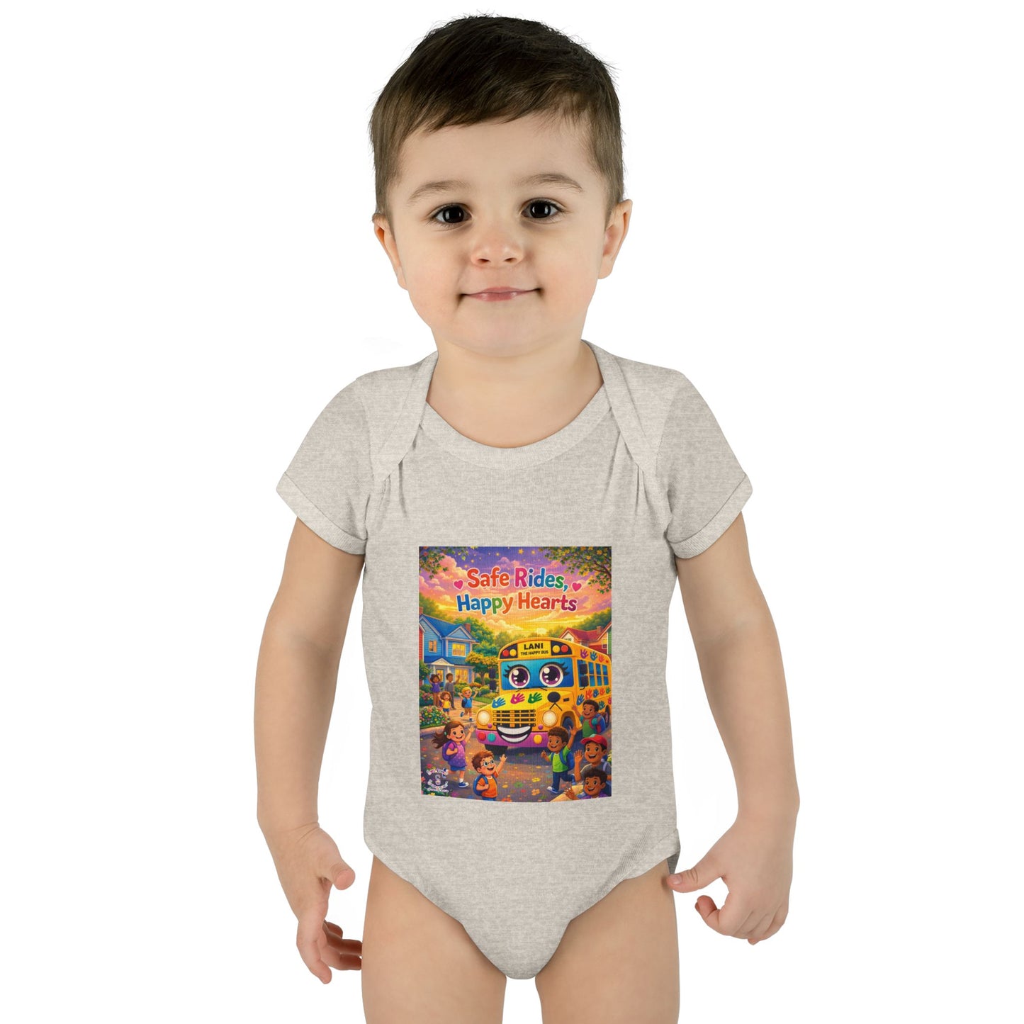 Lani™ Infant Baby Rib Bodysuit – "Safe Rides, Happy Hearts" Graphic